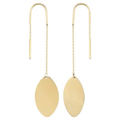 Big Oval Threader Earrings in 14K Solid Yellow Gold