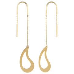 Big Comma Threader Earrings in 14K Solid Yellow Gold
