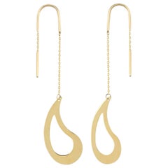 Comma Threader Chain Earrings in 14K Solid Yellow Gold
