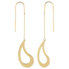 Boucles d'oreilles en or jaune massif 14K avec chaîne d'enfilage de virgules