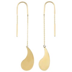Comma Dangle Drop Earrings in 14K Solid Yellow Gold