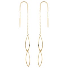 Oval Dangle Threader Earrings in 14K Solid Yellow Gold