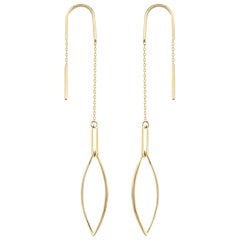Oval Dangle Earrings in 14K Solid Yellow Gold