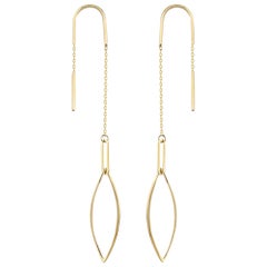 Oval Dangle Earrings in 14K Solid Yellow Gold