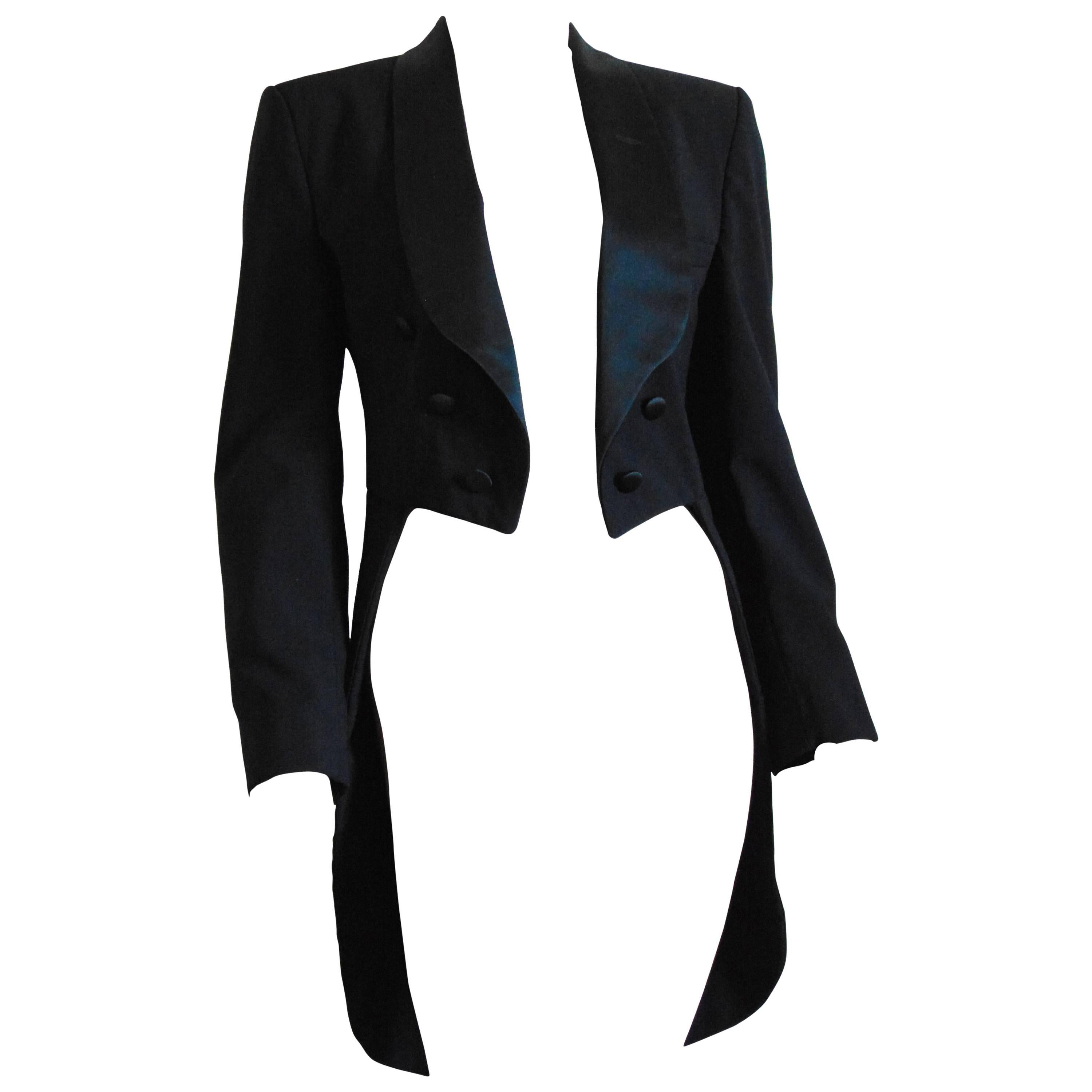 Christian Dior Jeune Homme Tuxedo Jacket With Tails Black Wool Size S/M 1980s