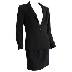 Chanel Jacket + Skirt Set Black Wool Power Suit 98A Size 36 6