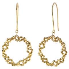 Hook Flower Earrings in 14K Solid Yellow Gold