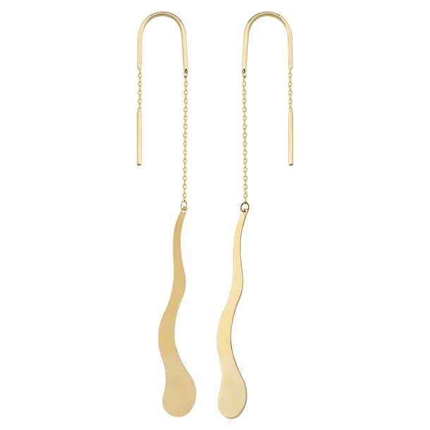 Wave Threader Earrings in 14K Solid Yellow Gold For Sale at 1stDibs
