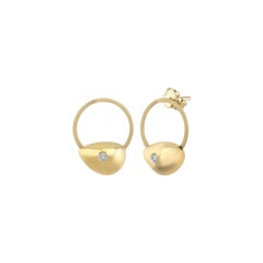 Diamond Circle Earrings in 14K Solid Yellow Gold