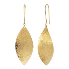 Hammered Leaf Hook Earrings in 14K Solid Yellow Gold