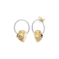 Diamond Circle Stud Earrings in 14K Solid Yellow Gold
