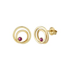 Ruby Circle Earrings in 14K Solid Yellow Gold