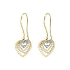 Diamond Heart Earrings in 14K Solid Yellow Gold