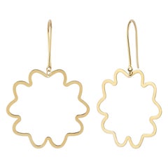 Delicate Flower Design Hook Earrings in 14K Solid Yellow Gold