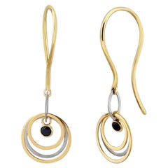 Onyx Gemstone Hook Earrings in 14K Solid Yellow Gold