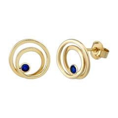 Spiral Sapphire Stud Earrings in 14K Solid Yellow Gold