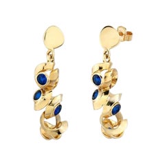 Blue Sapphire Earrings in 14k Solid Yellow Gold