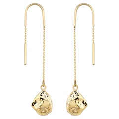 Pebble Unique Threader Earrings in 14K Solid Yellow Gold