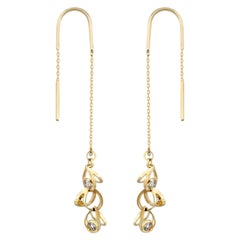 Zircon Threader Dangle Earrings in 14K Solid Yellow Gold