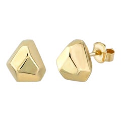 Polygon Stud Earrings in 14K Solid Yellow Gold