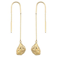 Pebble Threader Earrings in 14K Solid Yellow Gold