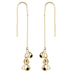 Interlocking Onyx Chain Earrings in 14K Solid Yellow Gold