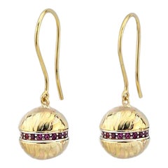 Ruby Ball Hook Earrings in 14K Solid Yellow Gold