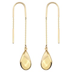 Teardrop Threader Earrings in 14K Solid Yellow Gold