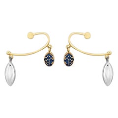 Sapphire Charm Dangle Earrings in 14K Solid Yellow Gold