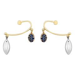 Sapphire Charm Dangle Earrings in 14K Solid Yellow Gold