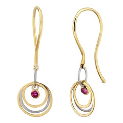 Pendientes Círculos Múltiples de Rubí en Oro Amarillo Macizo de 14K