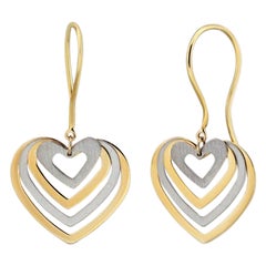 Heart Dangle Earrings in 14K Solid Yellow Gold