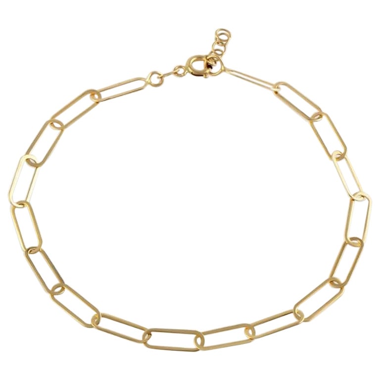 Paper Clip Chain Bracelet 7.5" in 14K Solid Yellow Gold