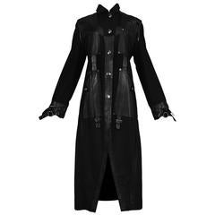 Vintage Christian Dior Black Wool & Leather Buckle Coat