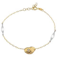 Bracelet de galets diamantés en or jaune massif 14K (6.5"+1")