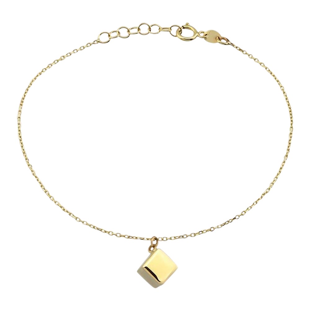 Cube Charm Bracelets 6”+1” in 14K Solid Yellow Gold
