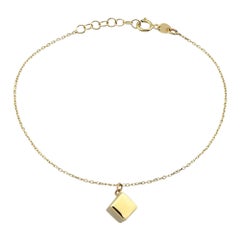 Cube Charm Bracelets 6”+1” in 14K Solid Yellow Gold