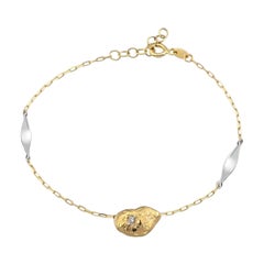 Bracelet galet en or jaune massif 14 carats avec diamants de 5"+1"