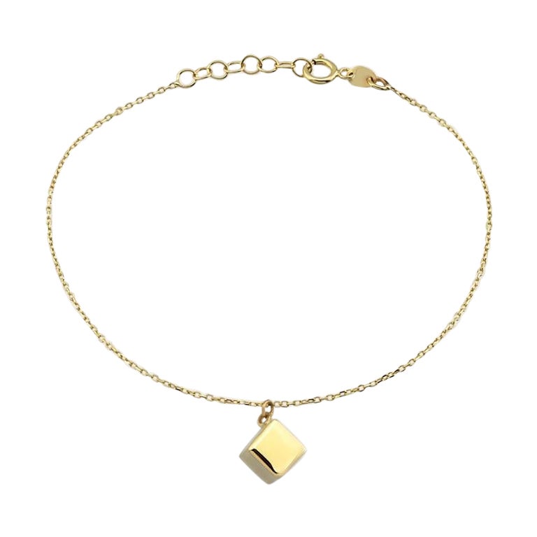 Cube Charm Bracelets 8”+1” in 14K Solid Yellow Gold
