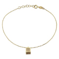 Bracelet pendentif cube en zircon 5.5"+1" en or jaune massif 14K