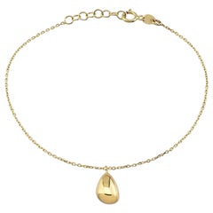 Teardrop Pendant Chain Bracelet 7”+1” in 14K Solid Yellow Gold