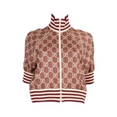 GUCCI burgundy silk 2021 GG SHORT SLEEVE BOMBER Jacket XS