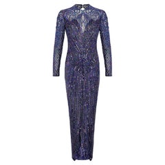 Vestido Bob Mackie de los años 90 con cuentas y lentejuelas azules