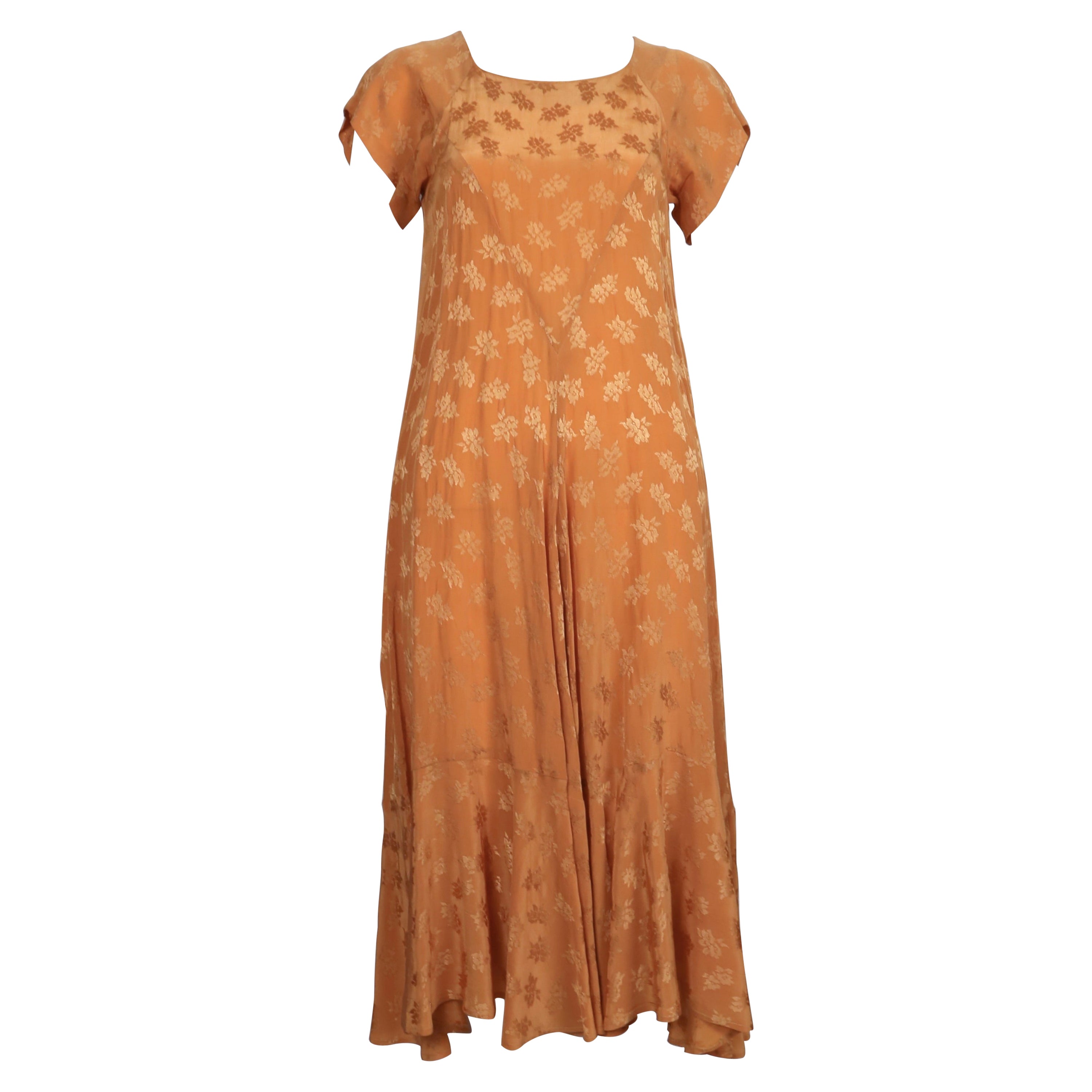 1970's BIBA peach floral jacquard dress