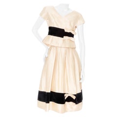 Christian Dior Retro Satin and Velvet Bow Adorned Dress (1950s)