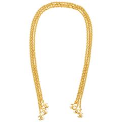 Vintage Chanel 94P Gold Tone Three Strand Link Chain 'CC' Charm Lariat Necklace