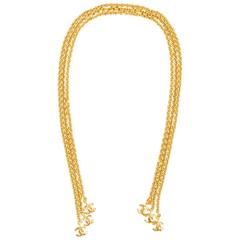 Vintage Chanel 94P Gold Tone Three Strand Link Chain 'CC' Charm Lariat Necklace