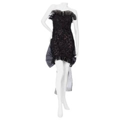 Vintage Yves Saint Laurent 1980s Haute Couture Black Strapless Ruffle-Trim Bow Dress 