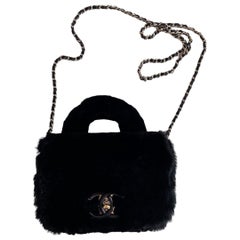Chanel Black Shearling handle square flap bag