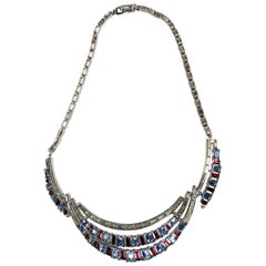 Halskette mit Glamourösem Trifari-Kunst Aquamarin und Rubin